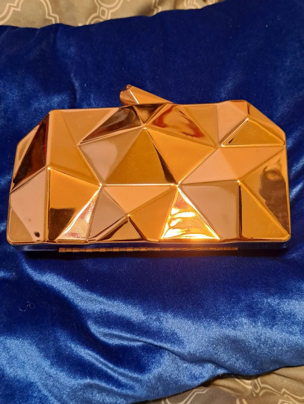 Metallic Geometric Hard-Case Clutch/Shoulder Bag in Rose Gold